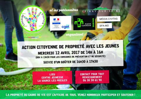 Affiche action citoyenne de propreté avec les jeunes